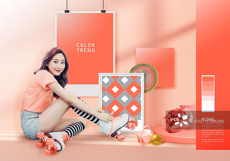 笑容满面的女子穿着轮滑鞋图片素材