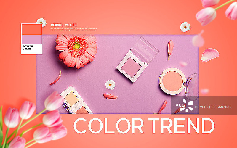 时尚彩色化妆品和鲜花图片素材