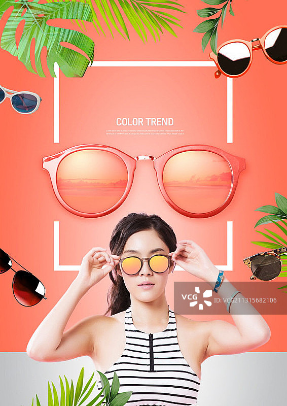 带有年轻亚洲模特的色彩趋势合成图图片素材