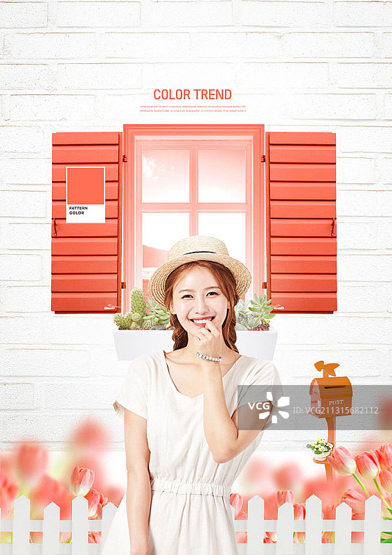 带有年轻亚洲模特的色彩趋势合成图图片素材