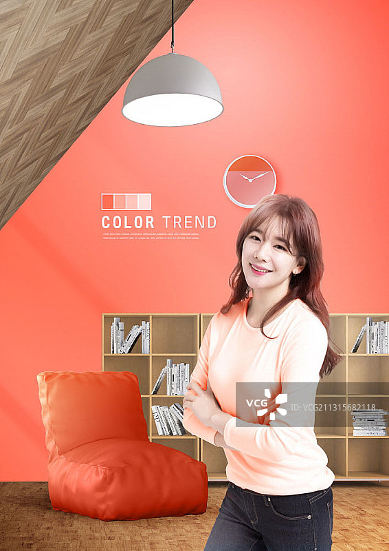 带有年轻亚洲模特的色彩趋势合成图图片素材