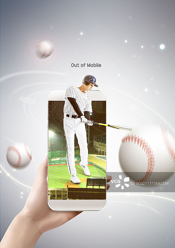 手持手机和棒球运动员图片素材
