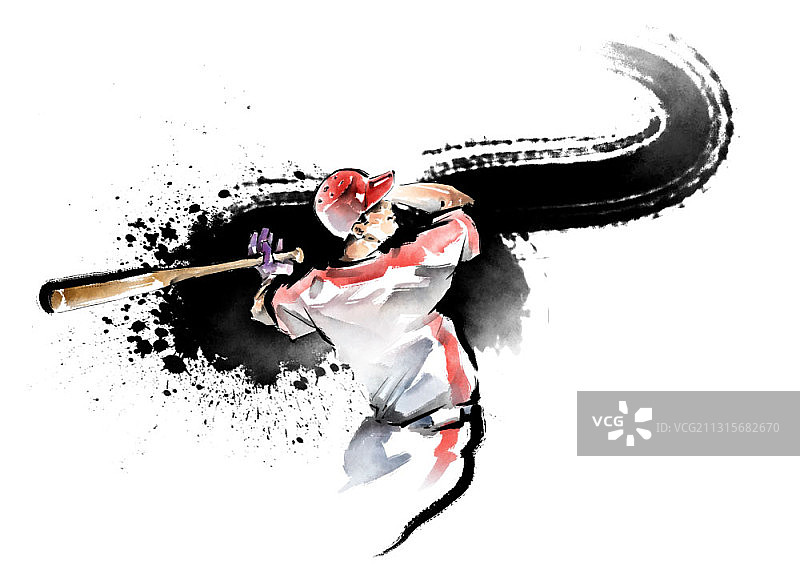 水墨棒球击球手图片素材