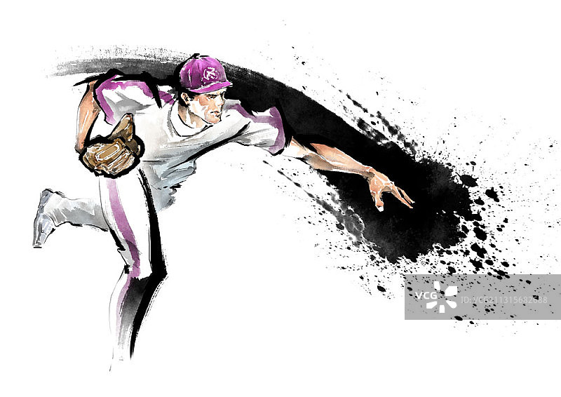 棒球投手投球的水墨画图片素材