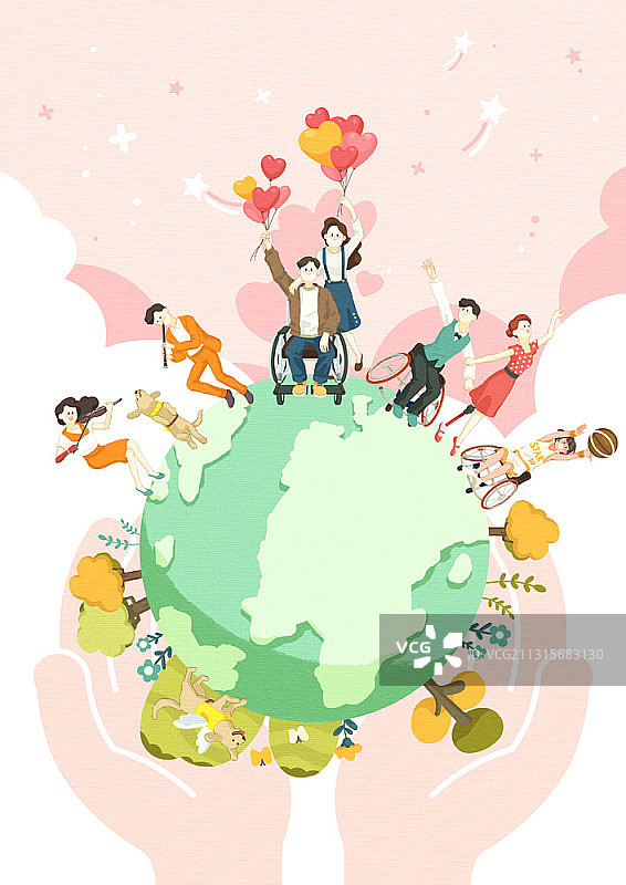 地球上残疾人在一起的插图图片素材