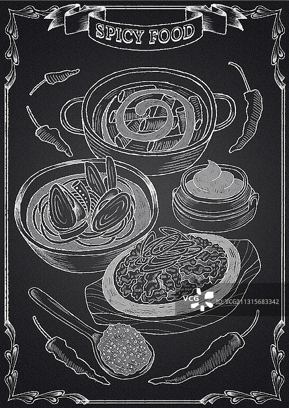 香辣美食粉笔画图片素材