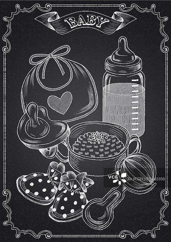 婴儿用品粉笔画插图图片素材