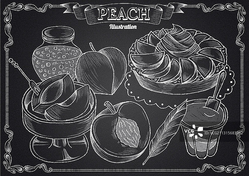 粉笔画蜜桃甜点和果酱图片素材