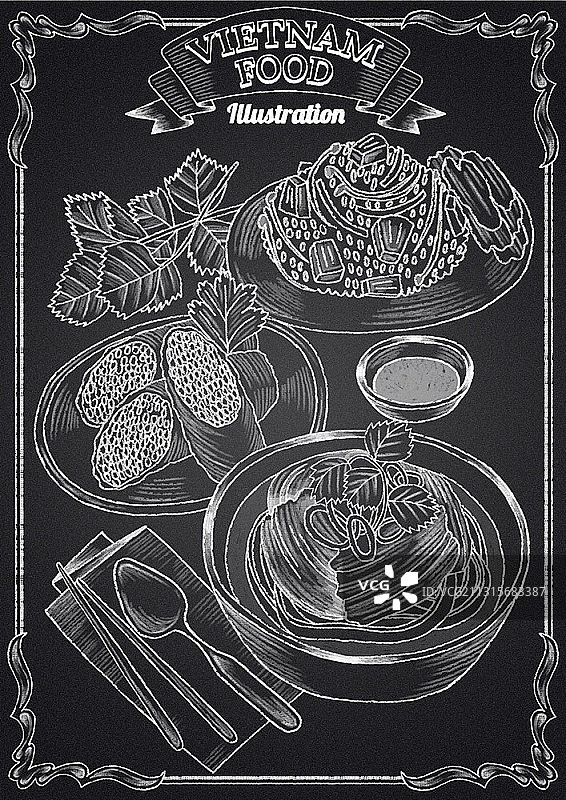 越南美食粉笔画：米粉和炒饭图片素材