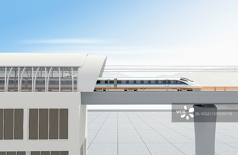 高速列车与桥梁建筑图片素材