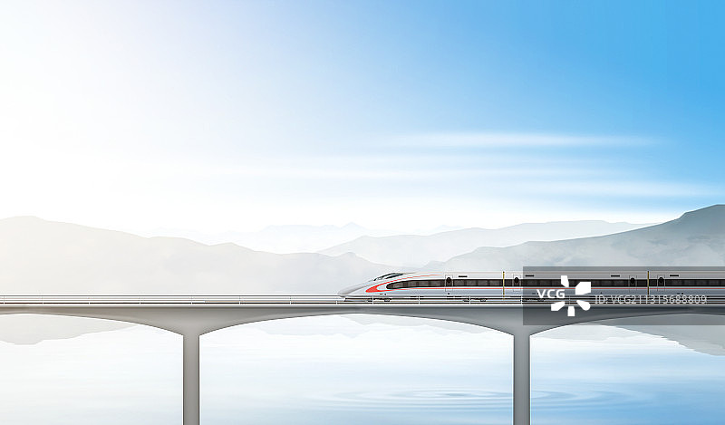 湖光山色与高速列车图片素材
