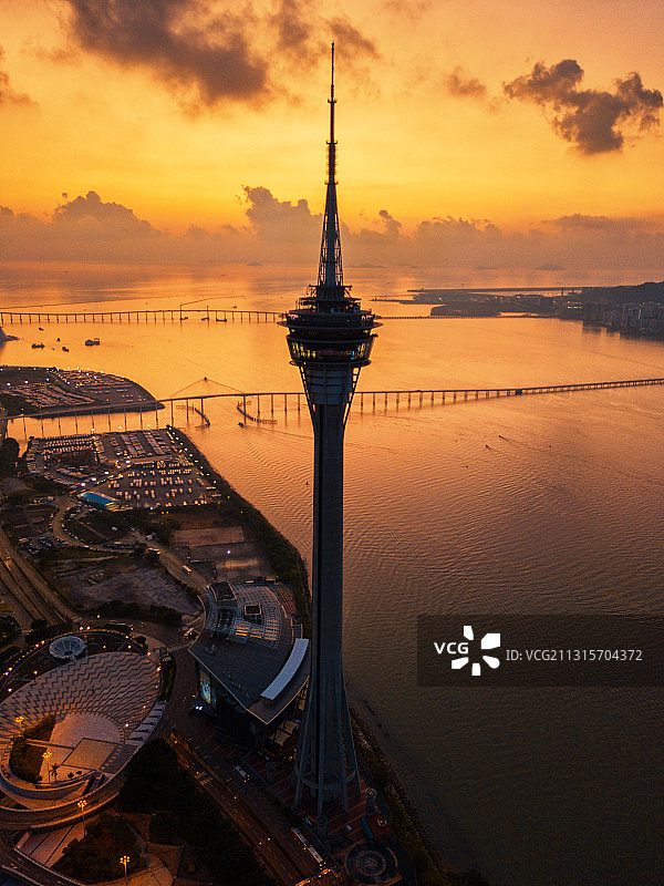 澳门塔航拍图片素材