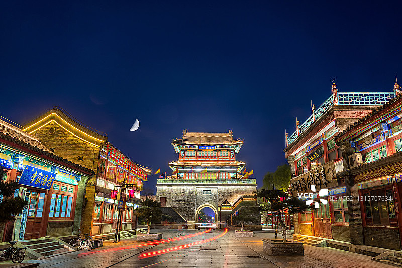 中国河北秦皇岛山海关古城夜景图片素材