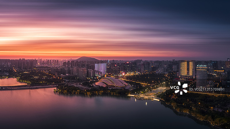 合肥政务区晚霞夜景图片素材