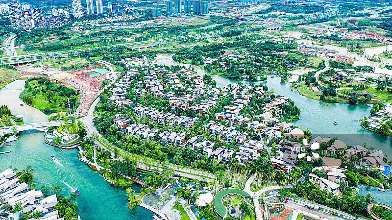 成都麓湖生态城航拍图片素材