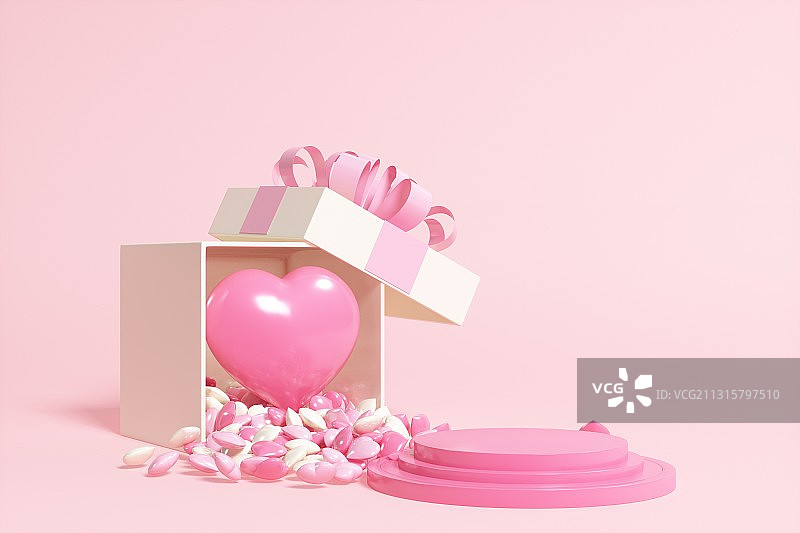 3D渲染的礼盒爱心场景图图片素材