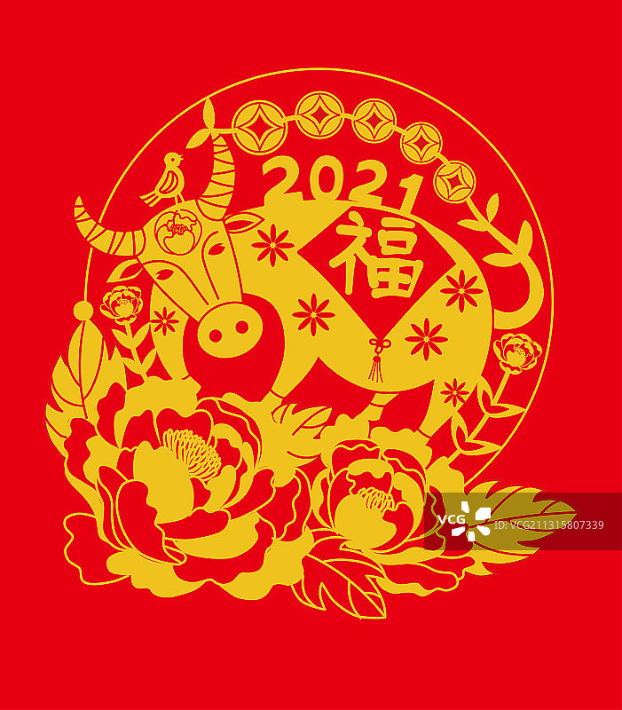 牛年剪纸图案图片素材