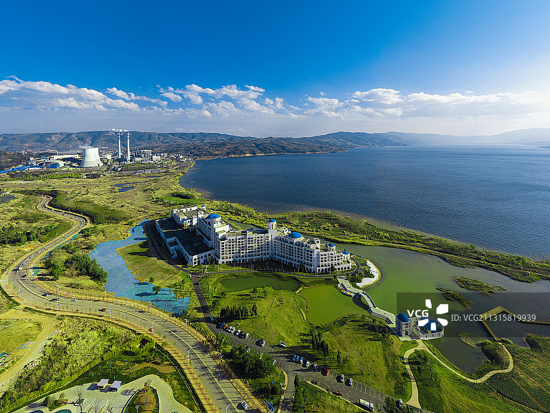 俯瞰阳宗海沿岸图片素材