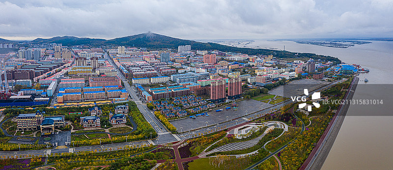 航拍中国黑龙江佳木斯东极抚远市图片素材