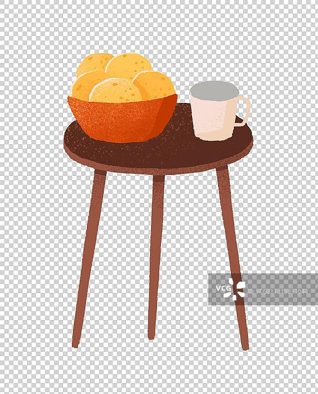 放了水果和茶杯的茶几插画图片素材