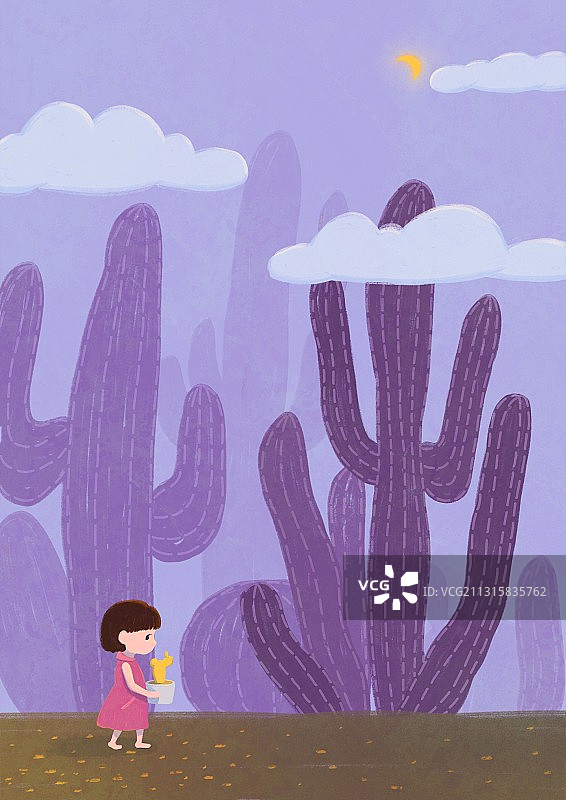 女孩和仙人掌图片素材