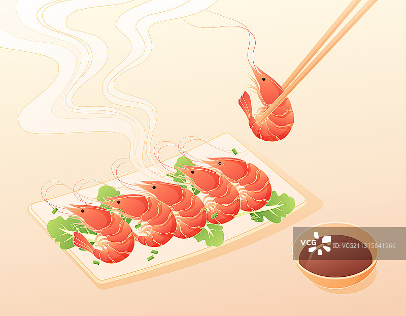 一盘虾美食插画图片素材