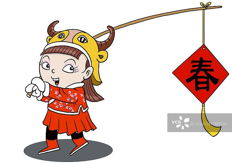 插画：妞妞迎春图片素材