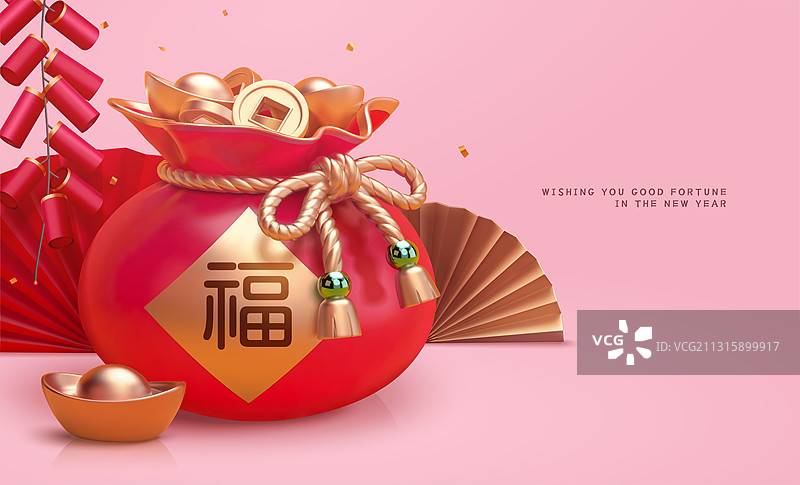 C4D三维中国新年百宝袋贺图图片素材