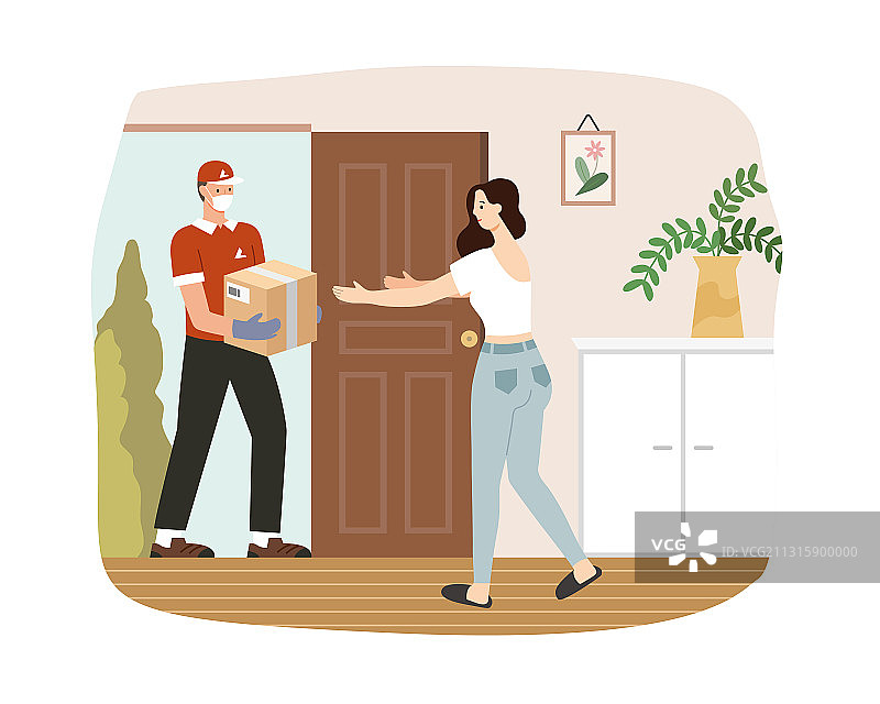防疫期间快递送货上门扁平插图图片素材
