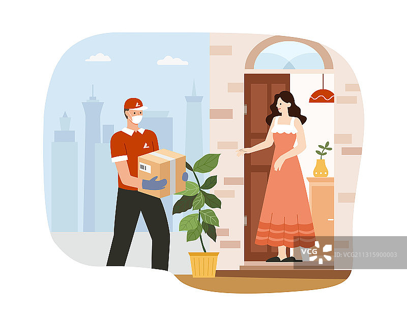 防疫期间快递送货上门扁平插图图片素材