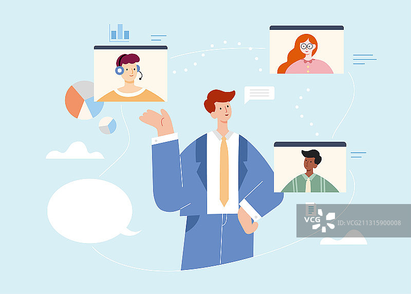 多方视频会议头像扁平插图图片素材