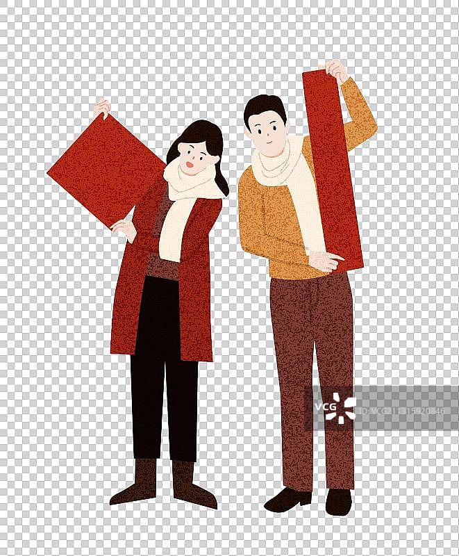 夫妻男女贴春联福字图片素材