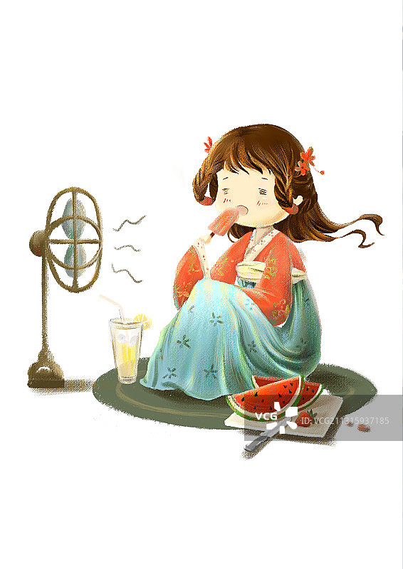 国风侍女吹风扇图片素材