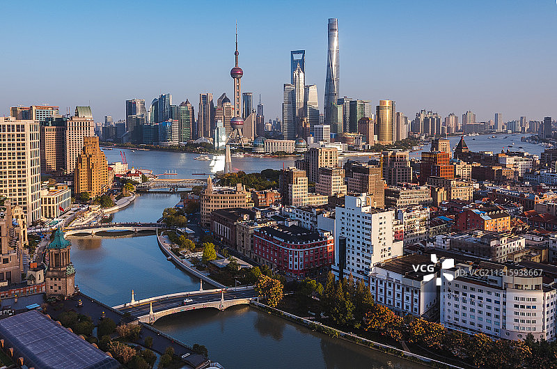 浦东改革开放30周年——夕阳西下的陆家嘴图片素材