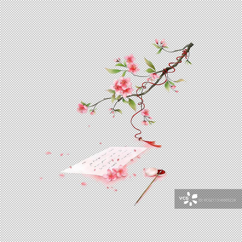 手绘春天唯美桃花信笺png免抠图片素材