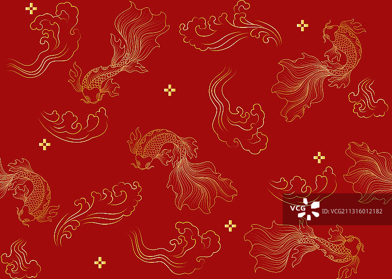 无缝的鲤鱼线条底纹背景图案图片素材