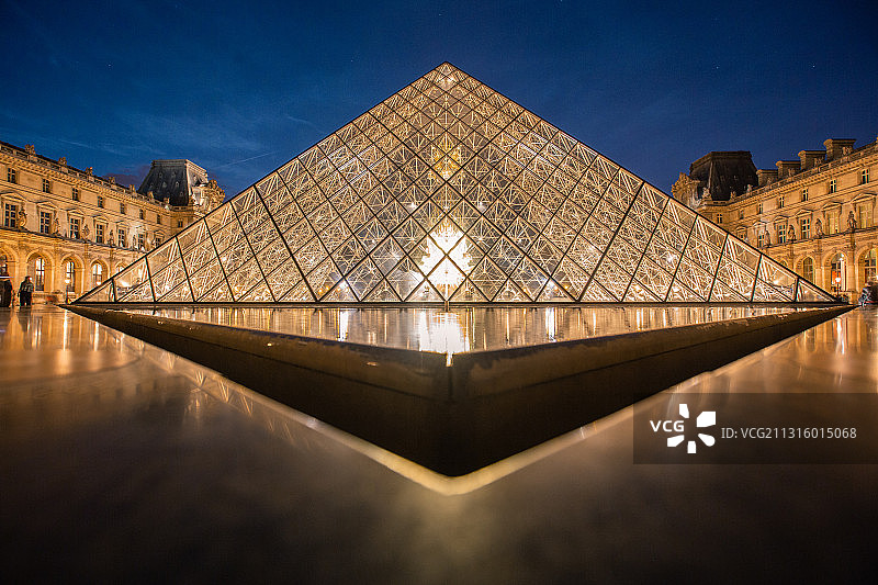 巴黎，卢浮宫，入口，金字塔，广场，夜景图片素材
