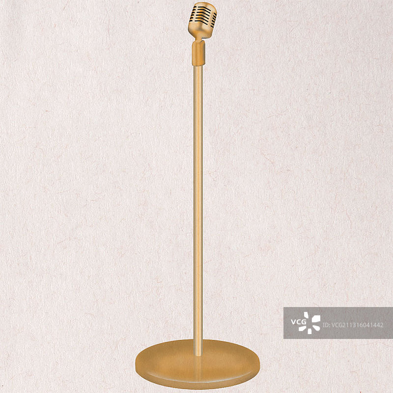 站式麦克风舞台主持唱歌话筒手绘仿真复古民国风psd设计元素图片素材