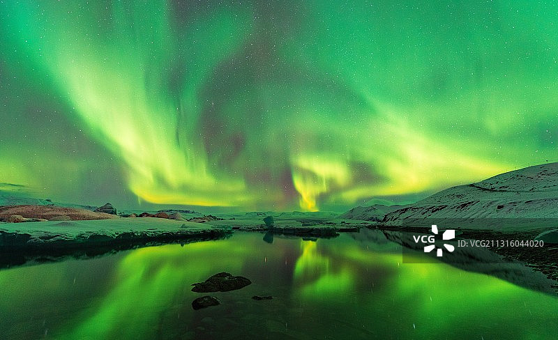 冰河湖极光之夜图片素材