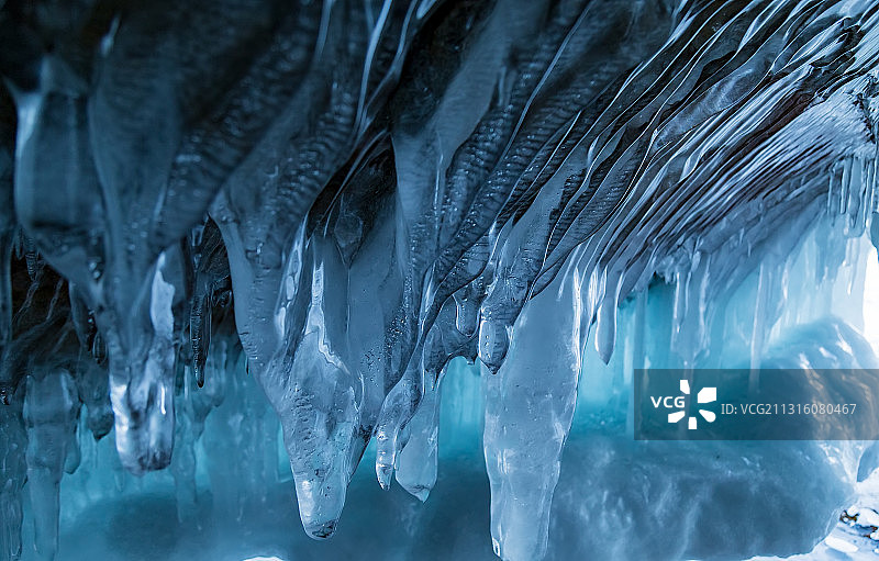 贝加尔湖冰洞 冰瀑冰凌图片素材
