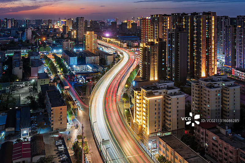 亚洲中国河南省郑州市陇海路立交桥夜景图片素材
