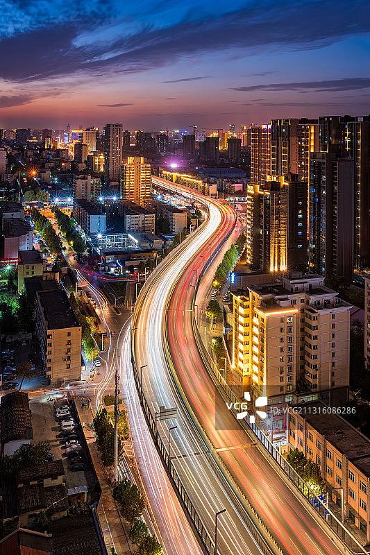 亚洲中国河南省郑州市陇海路立交桥夜景图片素材