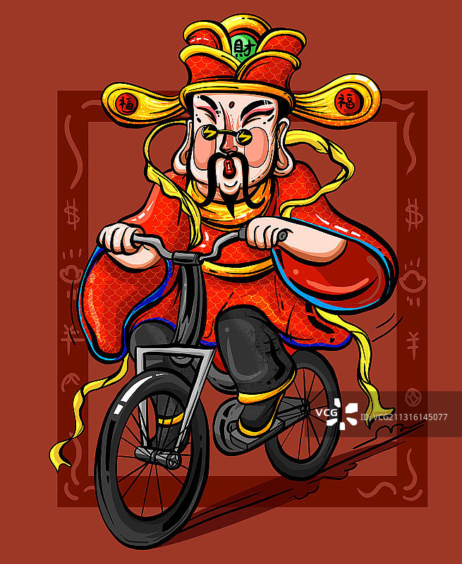 原创涂鸦骑车的小财神图片素材