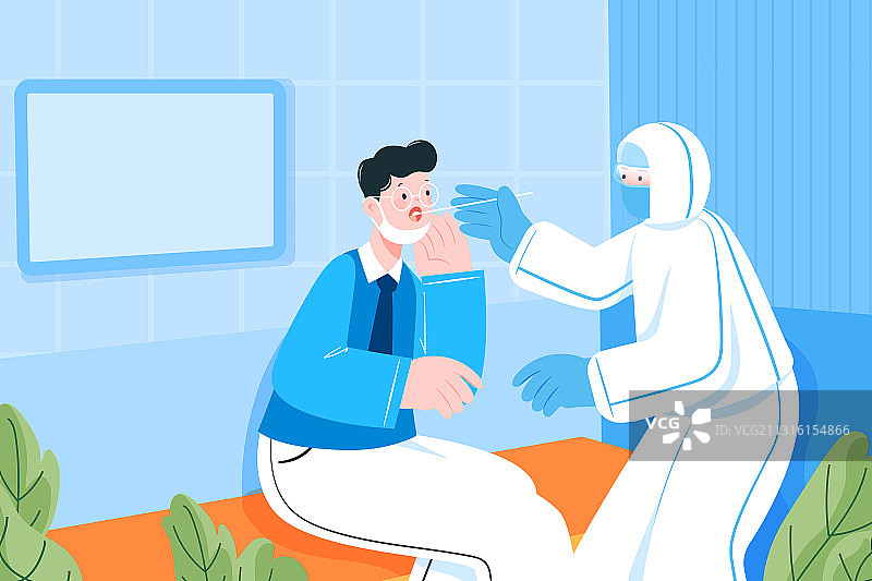 卡通核酸检测证明抗病毒防疫医护在线医院预约医疗健康矢量插画图片素材