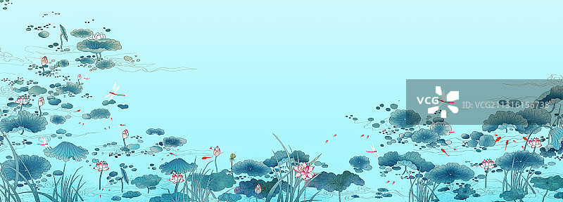 古典风格夏日荷塘图片素材