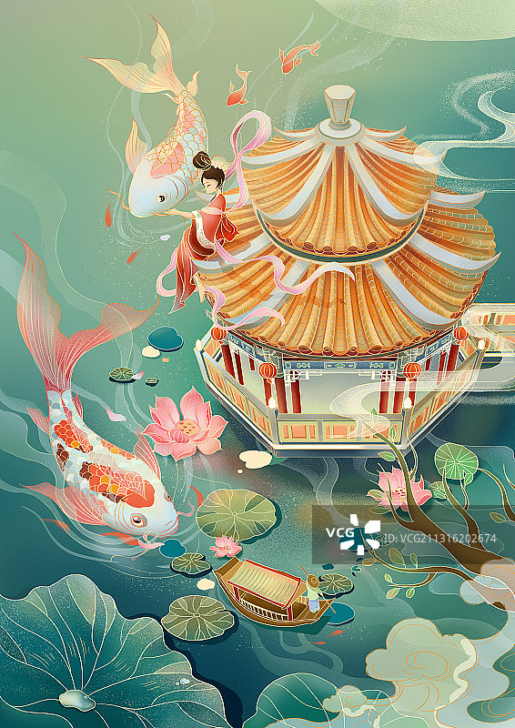 西湖渔筏图片素材