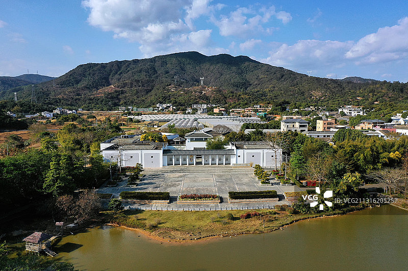 广东省惠州市惠阳区秋长周田村叶挺将军纪念园航拍图片素材