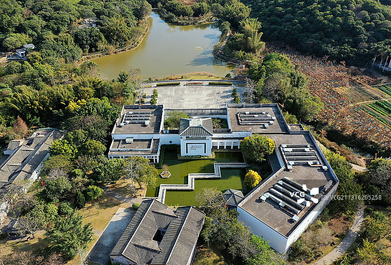 广东省惠州市惠阳区秋长周田村叶挺将军纪念园航拍图片素材