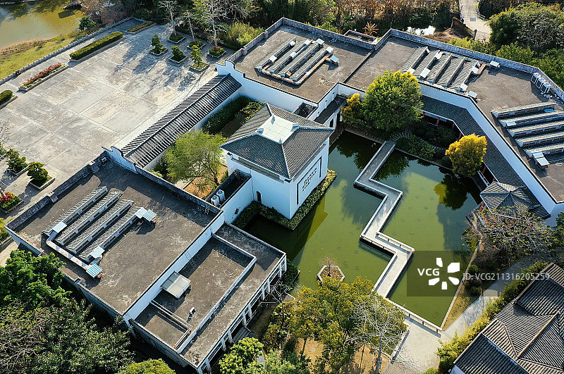 广东省惠州市惠阳区秋长周田村叶挺将军纪念园航拍图片素材