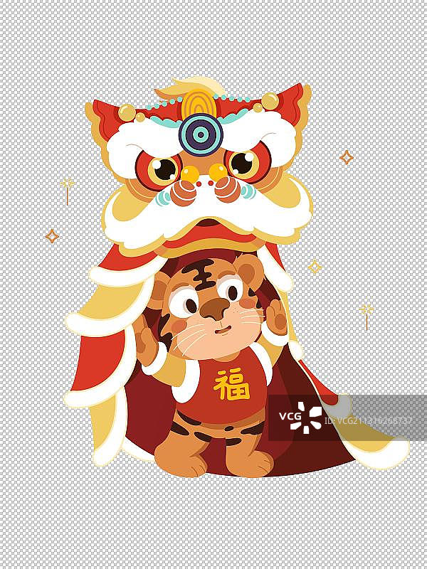 可爱卡通虎年舞狮插画图片素材